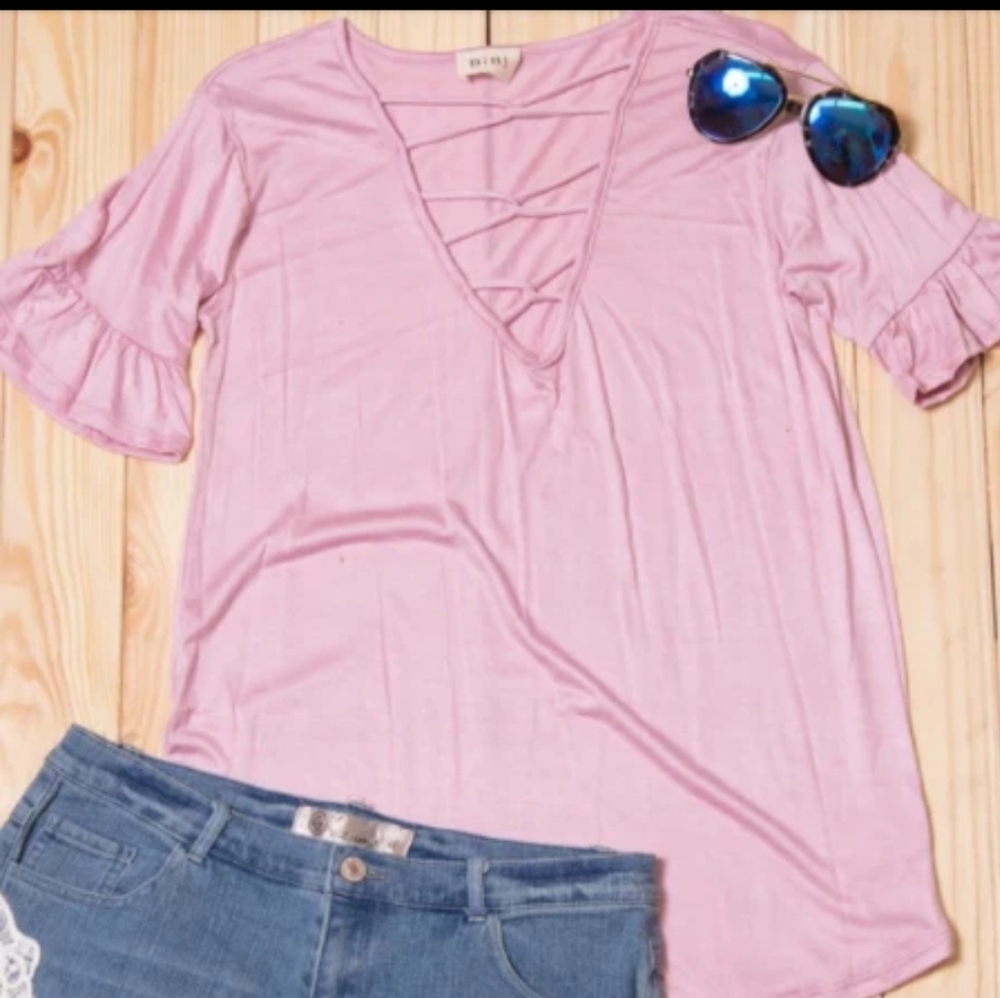 Criss Cross Bell Sleeve Blouse